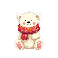 2D Sticker Vector Illustration winter white polar bear with scarf isolated transparent background