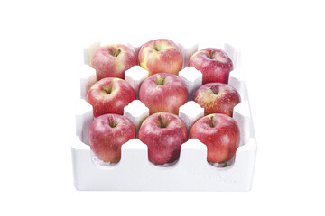 Fresh Red Apples in White Foam Packaging Tray for Retail Display