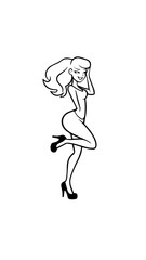 Beautiful woman dancing black and white vector illustration elegant graceful artistic silhouette design