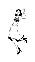 Beautiful woman dancing black and white vector illustration elegant graceful artistic silhouette design