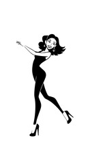 Beautiful woman dancing black and white vector illustration elegant graceful artistic silhouette design