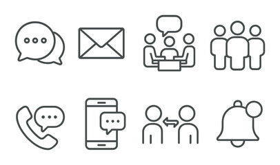 Dark matte communication icons: chat, email, meeting, phone, notification