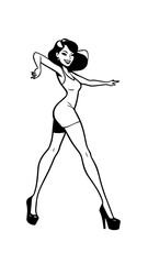 Beautiful woman dancing black and white vector illustration elegant graceful artistic silhouette design