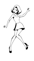 Beautiful woman dancing black and white vector illustration elegant graceful artistic silhouette design