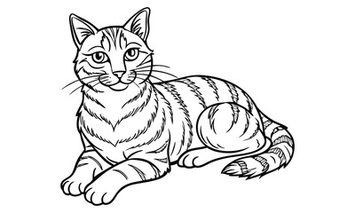 Whiskers Cat, kids line art doodle pattern design t shirt silhouette and vector, intricate line art design, relaxing printable, high-quality illustration for stress relief, art therapy activity.