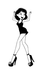 Beautiful woman dancing black and white vector illustration elegant graceful artistic silhouette design