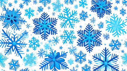 Abstract blue snowflakes pattern on white background