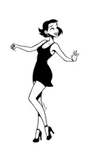Beautiful woman dancing black and white vector illustration elegant graceful artistic silhouette design