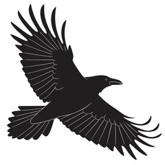 Naklejka premium Black silhouette of a raven in flight isolated on white background silhouette