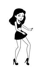Beautiful woman dancing black and white vector illustration elegant graceful artistic silhouette design