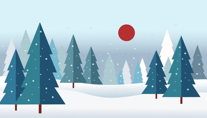 Winter forest landscape background. Sunny frosty day. Vector illustration design