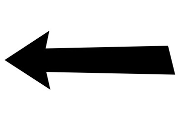 Black left arrow symbol for direction icon, navigation sign, infographic element, poster design, and graphic layout