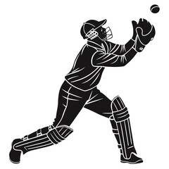 Fototapeta premium Cricket wicketkeeper catching ball silhouette isolated on white background
