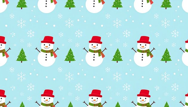 Cute Christmas snowmen and trees pattern