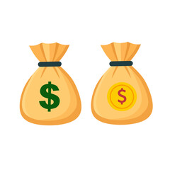 Two money bags illustration with dollar and coin symbols.
