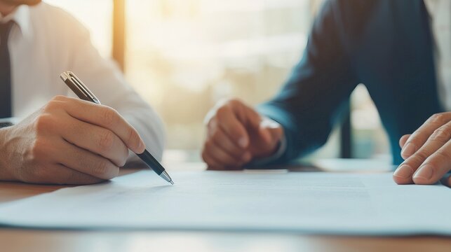 Financial planner with a client, pointing to a section of a document, clear explanation, --chaos 10 --ar 16:9 --quality 2 --profile 773tzfv --v 6.1 Job ID: 605d520b-25fd-4248-aad7-fdd8aaee6307