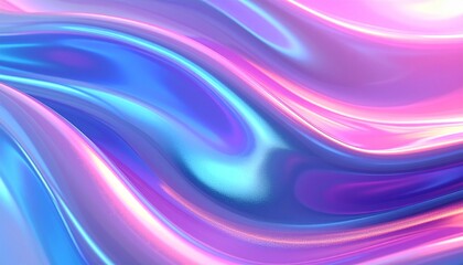 Fototapeta premium Glossy iridescent surface with flowing contours in pink, purple, and blue, abstract digital texture with surreal depth.