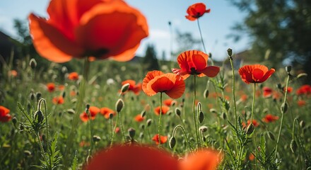 Fototapeta premium Poppy field vivid colors