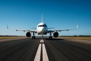 Obraz premium Airplane front view runway