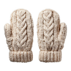 Knitted woolen mittens. Isolated white background. Png format