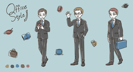 シンプルかわいい働く男性たちのイラスト素材
