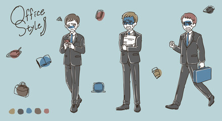 シンプルかわいい働く男性たちのイラスト素材_困る／焦る