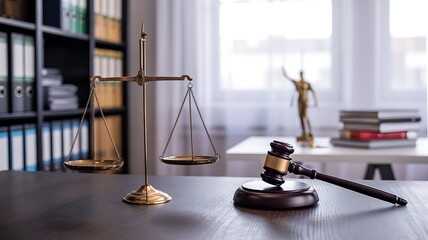 The scales of justice and a judge's gavel representing legal proceedings and courtroom decisions
