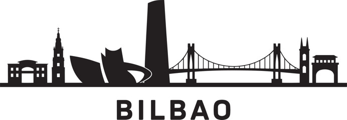Detailed Bilbao Skyline Silhouette Vector Illustration Capturing Iconic Landmarks and Cityscape Elements