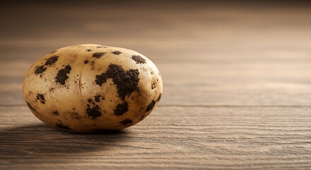 Potato with spots on wooden surface