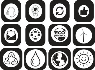 Eco Technology and Sustainability Icons Set – Renewable Energy, Solar Power, Recycling, and Green Living Symbols”