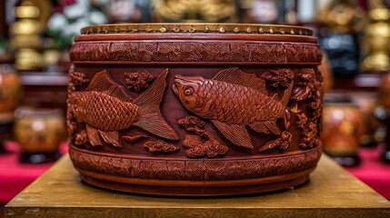 Exquisite Hand-Carved Wooden Fish Design for Elegant Interior Decor and Cultural Expression. Use in Travel, Hospitality, et Lifestyle Branding.