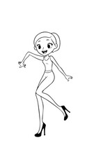 Beautiful woman dancing black and white vector illustration elegant graceful artistic silhouette design