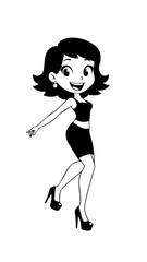 Beautiful woman dancing black and white vector illustration elegant graceful artistic silhouette design