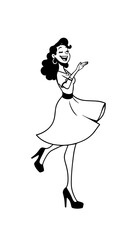 Beautiful woman dancing black and white vector illustration elegant graceful artistic silhouette design