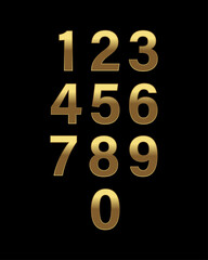 Set of Golden Numbers 0-9 on Black Background