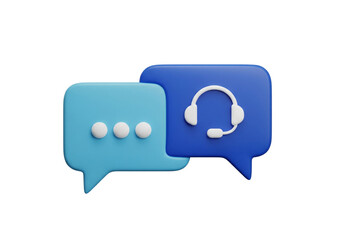 Fototapeta premium 3D Online Chat and Customer Support Icons - Digital Communication and Helpdesk Service Concept