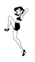 Beautiful woman dancing black and white vector illustration elegant graceful artistic silhouette design