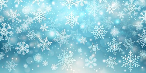 Beautiful winter snowflakes falling on a blue background