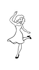 Beautiful woman dancing black and white vector illustration elegant graceful artistic silhouette design