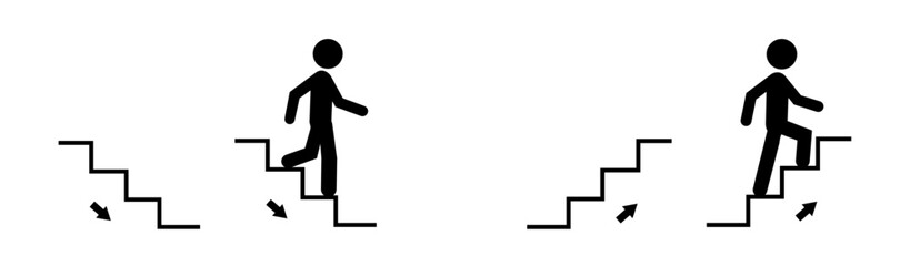Up and down the stairs people public signature white background.