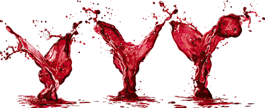 Dynamic red liquid splashes forming a stylized "Y" shape against a black background
