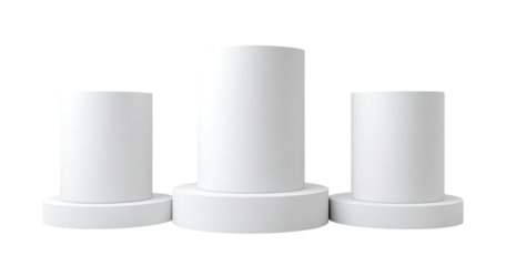 Three white cylindrical pedestals of varying sizes, arranged horizontally (1)