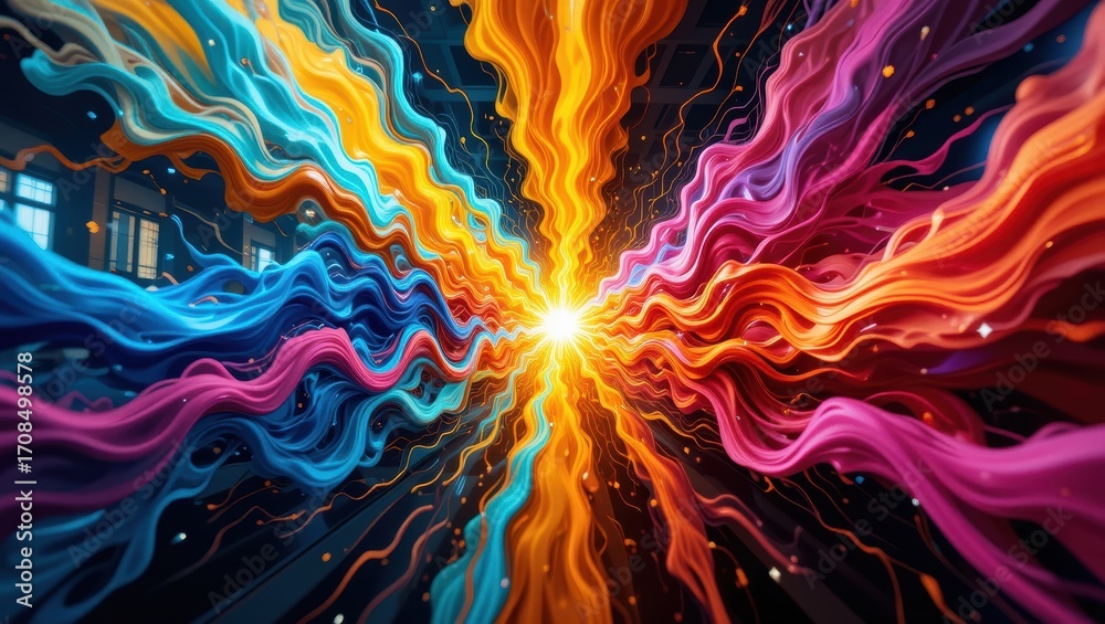 Wall mural dynamic abstract energy sphere with colorful swirling light patterns and vivid flowing designs
