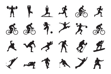 Athlete sports action silhouette vector pack, Running, cycling, workout, training illustration