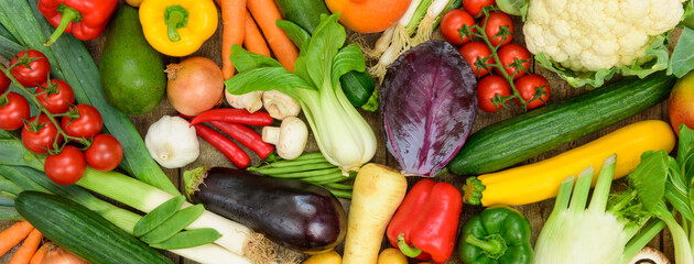 Viele gesunde und vitaminreiche Gemüsearten liegen zusammen als Symbolbild für regionalen Bio-Anbau