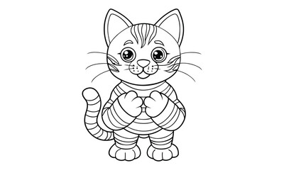 Obraz premium Mittens Cat, kids line art doodle pattern design t shirt silhouette and vector, intricate line art design, relaxing printable, high-quality illustration for stress relief, art therapy activity.
