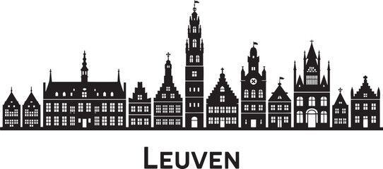 Fototapeta premium Leuven Cityscape Silhouette Vector Illustration A Detailed Skyline of Belgian Heritage