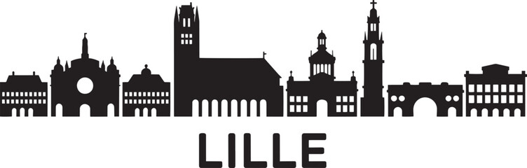 Fototapeta premium Lille Cityscape Silhouette Vector Illustration A Detailed Cityscape Depiction of French Urban Architecture