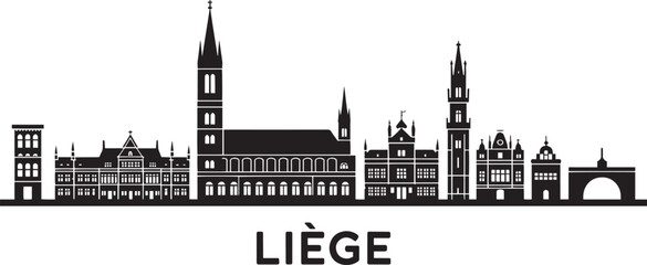 Obraz premium Liège Belgium Skyline Silhouette Vector Illustration with Detailed City Buildings and Landmarks