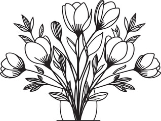 Decorative floral bouquet minimal line art in clean vector drawing